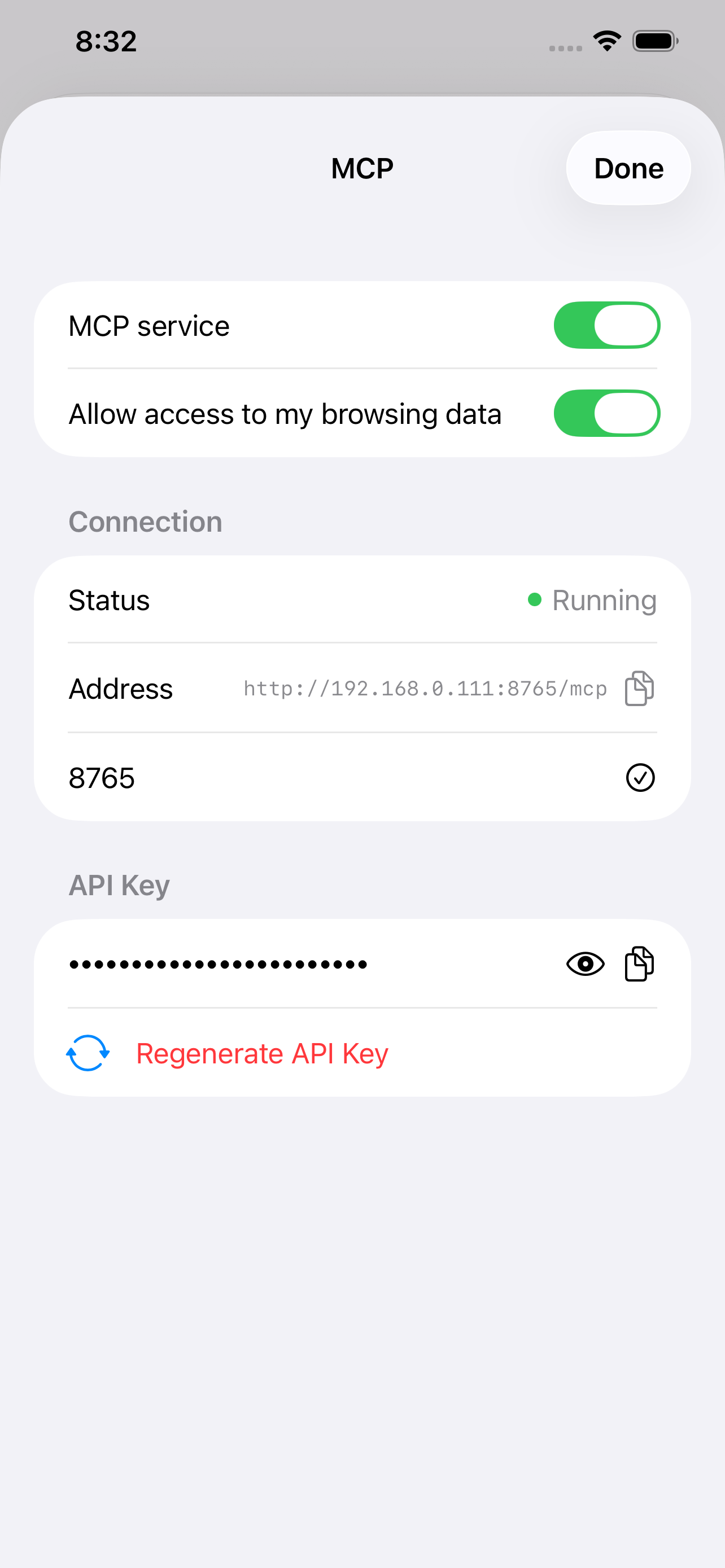 Verge MCP connection settings